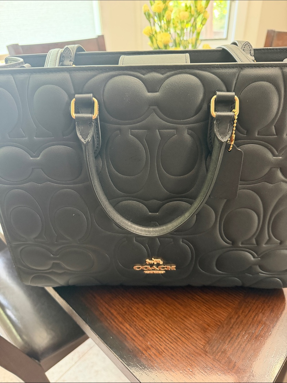 Coach Black Quilted Logo Leather Laptop Tote with Gold Hardware